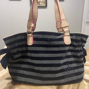 Juicy Couture Vintage Velour Navy Stripe Handbag Purse Tote